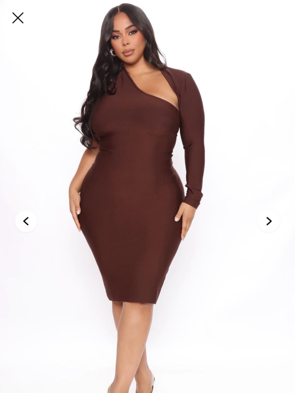 Elegant Chocolate Brown Cutout Long Sleeve Dress - Picture 3 of 4